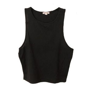 Basic Black Ribbed Cropped Tank Top